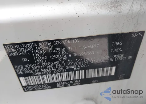 2015 Toyota Rav4 Xle из США, поврежденный, VIN JTMWFREV2FJ039077